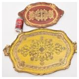 2 plateaux en bois, peints main, Italie