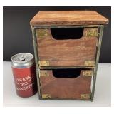 Petit support en métal à 2 tiroirs en bois