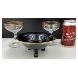 Bol ï¿½ 3 pieds et 2 coupes ï¿½ bordures dorï¿½es