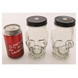 2 bocaux tï¿½tes de mort, en verre, avec