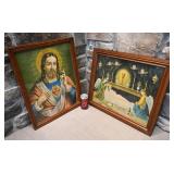 2 anciens cadres religieux, vitrï¿½s, 18'' x 22'',