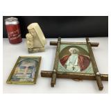 2 anciens cadres religieux et statuette de la