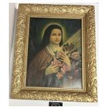 Cadre antique, en bois et plï¿½tre, ï¿½ clous carrï¿½s