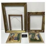 Anciens cadres, dont avec 2 lithographies de Miki