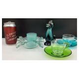 2 tasses et soucoupes, chandelier et canard