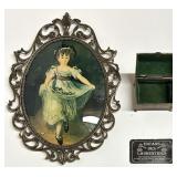 Grand cadre italien, ï¿½ vitre bombï¿½e, en mï¿½tal