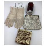 2 bourses vintage et paire de gants