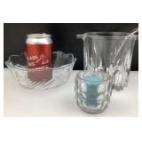 Seau à glace, chandelier et bol en verre