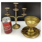 2 pièces en laiton, dont chandelier à 3 branches