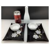 Ensemble à sushis, 2 plateaux, 2 bols et