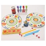 2 assiettes à trempette Mela-Ware, chandelles