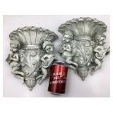 2 jardinières murales chérubins, en résine