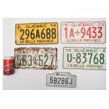 5 plaques automobiles, vintage, Québec