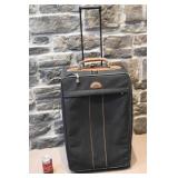 Valise Samsonite, sur roues, toile et cuir,