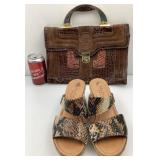 Bourse et sandales en cuir, grandeur 39,