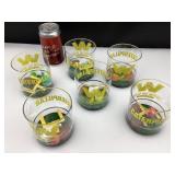 6 verres Caterpillar football, vintage,