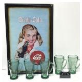 Cadre en bois et 5 grands verres Coca-Cola