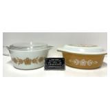 2 plats Pyrex butterfly gold, #474 et 043, avec