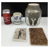 4 pièces antiques, cafetière en grès de