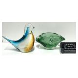 Oiseau et cendrier en verre soufflé