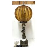 Lampe vintage, en laiton, marbre et verre,