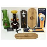 Bouteilles vintage, plateaux en bois, neufs, et