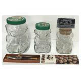 3 pots vintage, en verre, et 1 casse-noisette