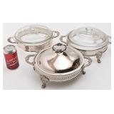 3 supports plaqués argent, avec 2 plats