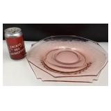 2 plats en verre dépression rose, hexagonal