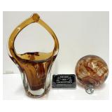 Vase et boule ï¿½ suspendre, en verre soufflï¿½