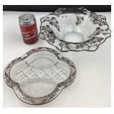 2 pieces en verre niellï¿½ d'argent, bol et