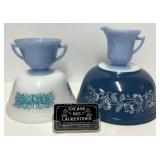 Crï¿½mier et sucrier Pyrex, delphite, annï¿½es '40,