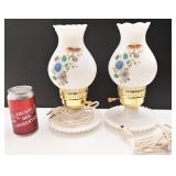 2 lampes en milk glass, vintage, fonctionnelles