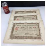 3 certificats d'actions antiques, Brauerei W.