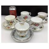 5 tasses et soucoupes, dont Queen Anne