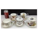 5 tasses et soucoupes, dont Royal Albert
