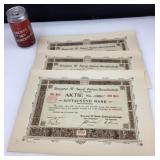 3 certificats d'actions antiques, Brauerei W.
