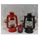 3 lampes à l'huile et 2 fanaux
