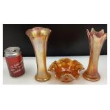2 vases et 1 bol en verre carnaval