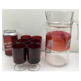 6 verres Luminarc Cavalier Rubis et carafe,