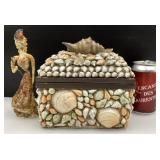 Boîte / coffre et figurine, en coquillages