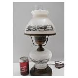 Lampe de table milk glass, Currier & Ives