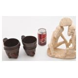 2 tasse en bois sculpté et sculpture