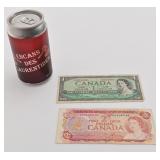 2 billets du Canada, 1 dollar 1954 et 2 dollars