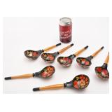 7 cuillères russes, en bois, peintes main,