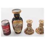 Vase Satsuma et 2 bougeoirs
