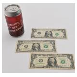 3 billets de 1 dollar des États-Unis