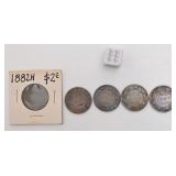 Pièces de 1 cent canadiennes, 2x 1882, 1886, 1900