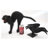 2 décorations d'Halloween, chat et corbeau