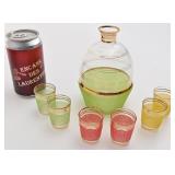 Bouteille avec 6 verres, vintage